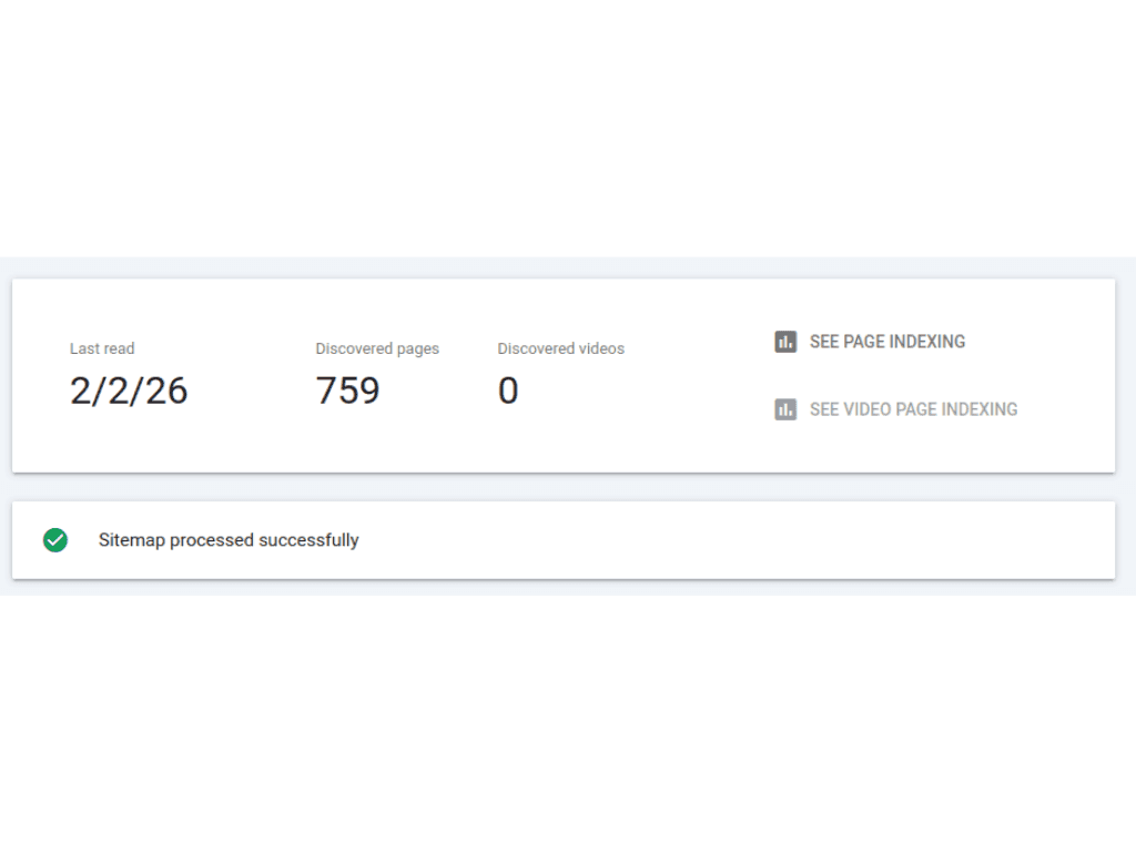 Search Console week 2 — 759 pages indexed in sitemap